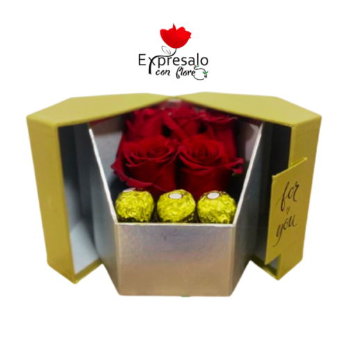 Caja Sorpresa Con Rosas y Bombones