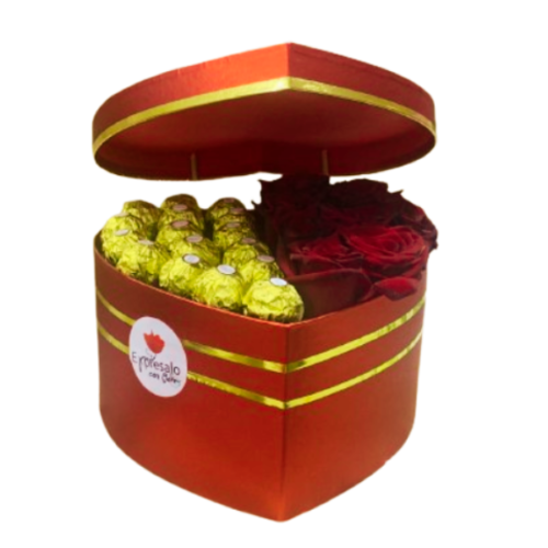 Caja de Corazón con Rosas y Bombones