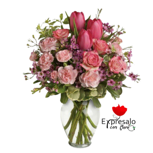 Florero con Mix De Flores Rosadas