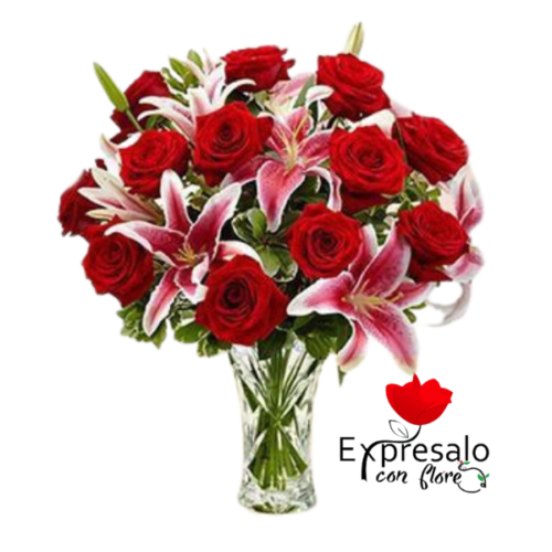 Florero de Rosas y Liliums