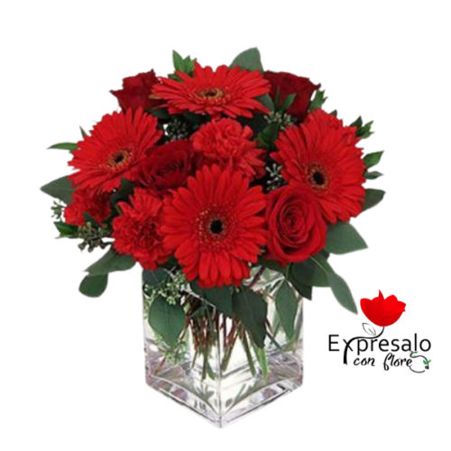 Cubo con Gerberas y Rosas
