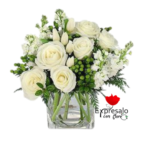 Cubo con Flores Blancas