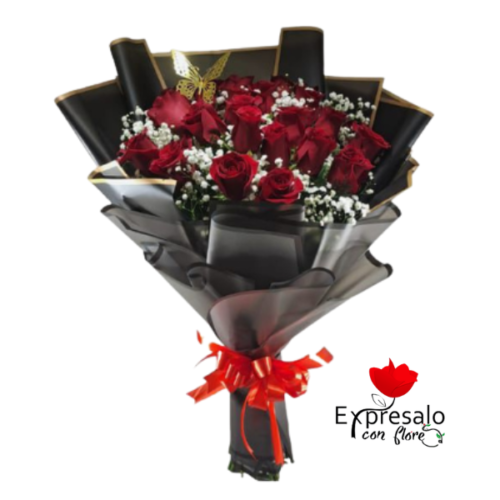 20 Rosas y Gipsofilia en Ramo