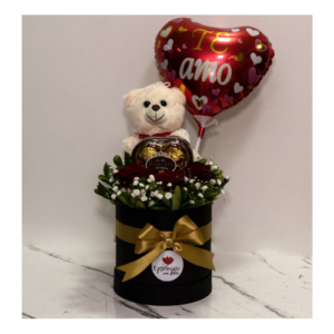 Box con rosas , peluche,chocolate y globo