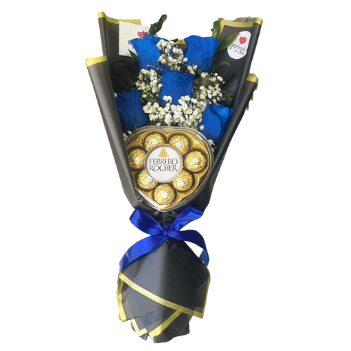 Ramo de 5 Rosas Azules y Chocolates