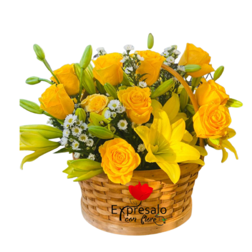 Canasto en Flores Amarillas