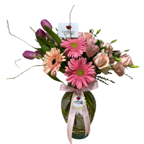 Mix de Flores Rosadas en Florero