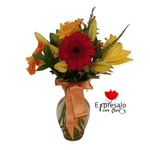 Florero con Lirios y Gerberas