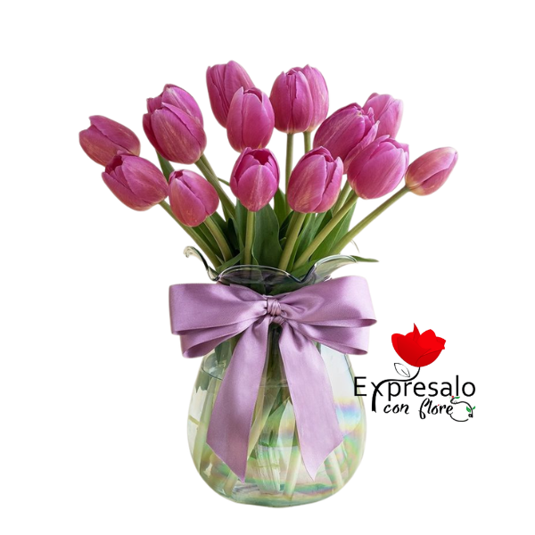 Florero con 15 Tulipanes