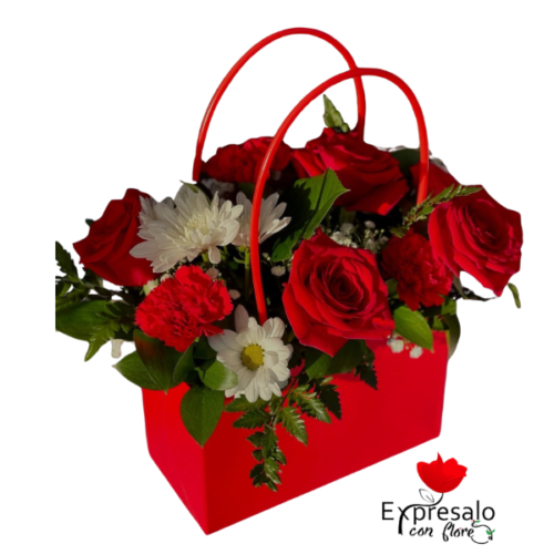 Cartera Floral Con Rosas Rojas