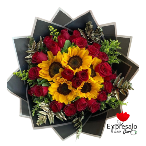 Arreglo Floral de Girasoles y Rosas Premium
