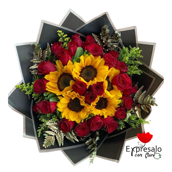 Arreglo Floral de Girasoles y Rosas Premium