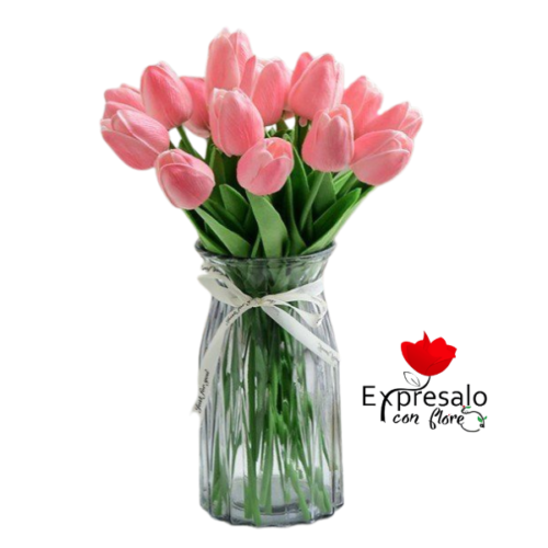 Florero con 10 Tulipanes Rosados