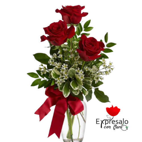 Florero con 3 Rosas Rojas