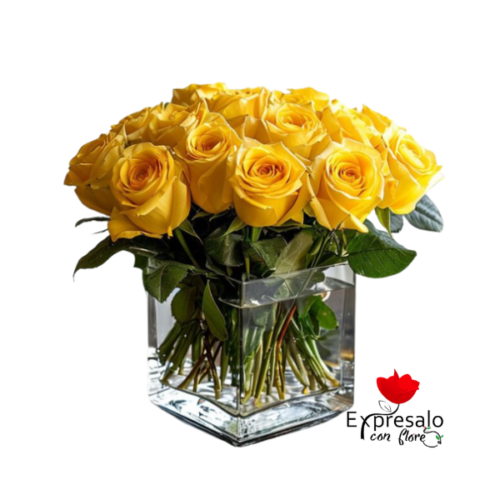 Cubo Con Rosas Amarillas