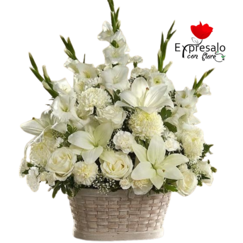 Canasto en Flores Blancas