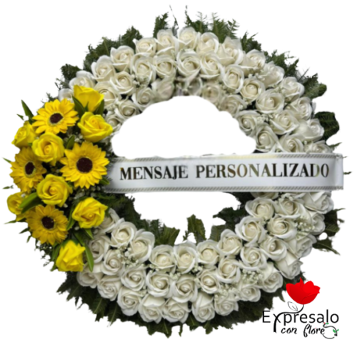 100 Rosas Eternas y Girasoles en Corona