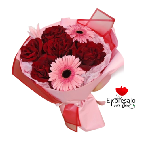 Rosas y Gerberas en Fino Ramo