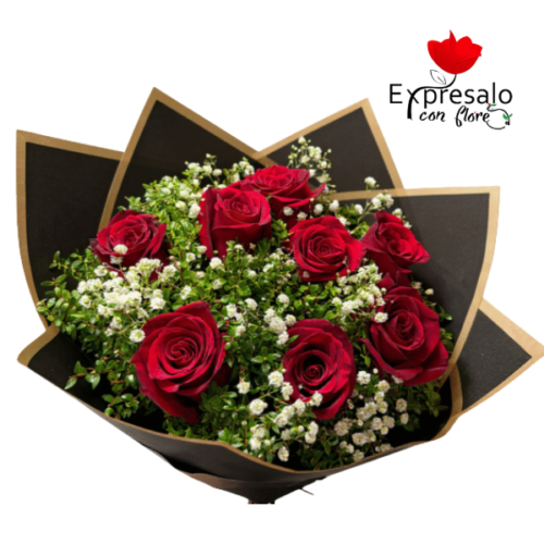 8 Rosas Rojas en Ramo