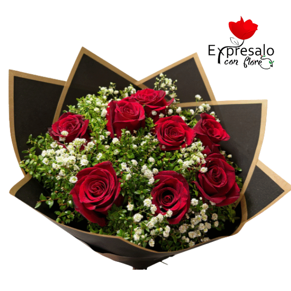 8 Rosas Rojas en Ramo