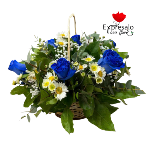 Canasto en Rosas Azules