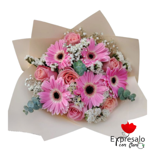 Gerberas y Rosas Rosadas