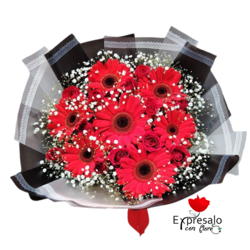 Gerberas y Rosas Rojas