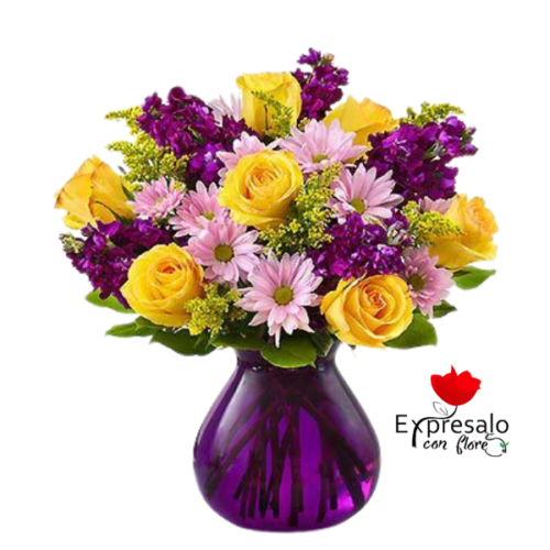 Florero en Tono Morado y Amarillo