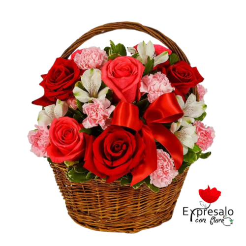 Rosas y Claveles en Canasto