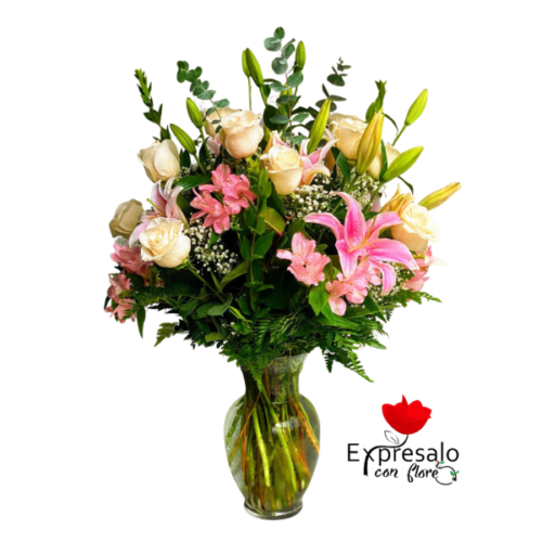 Elegante Florero de Lirios y rosas