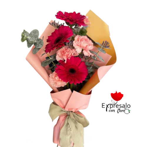 Gerberas y Claveles en Ramo