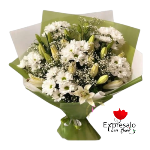 Ramo De Margaritas y Lirios Blancos