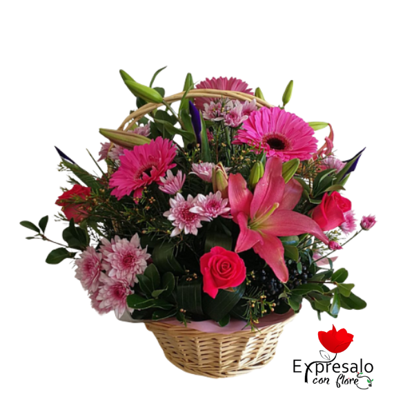 Canasta de Flores Rosadas