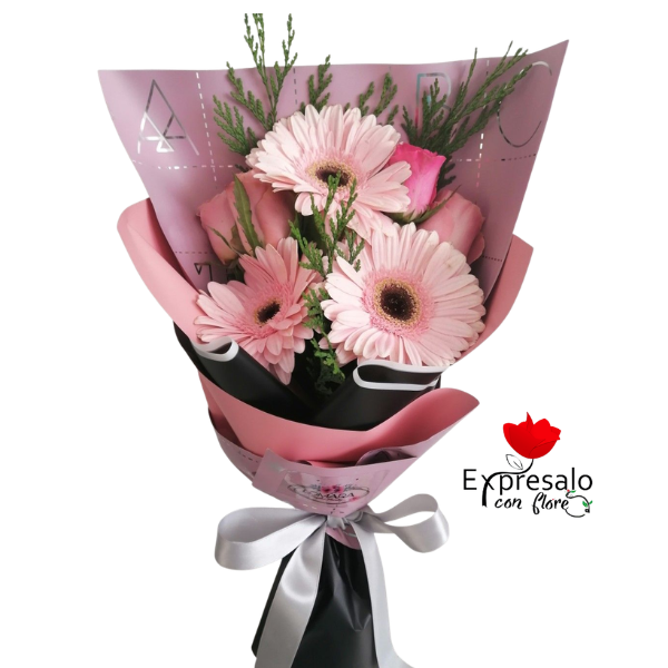 Gerberas y Rosas Rosadas