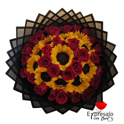 Rosas y Girasoles Premium en Ramo