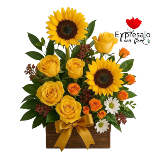 Arreglo con Rosas y Girasoles