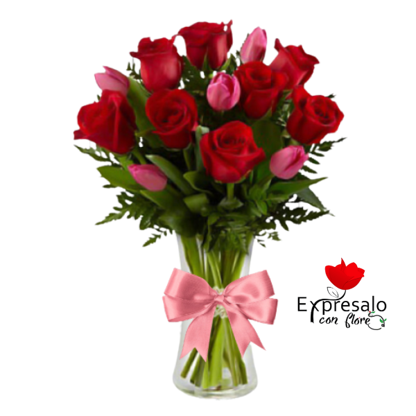 Florero de Rosas y Tulipanes