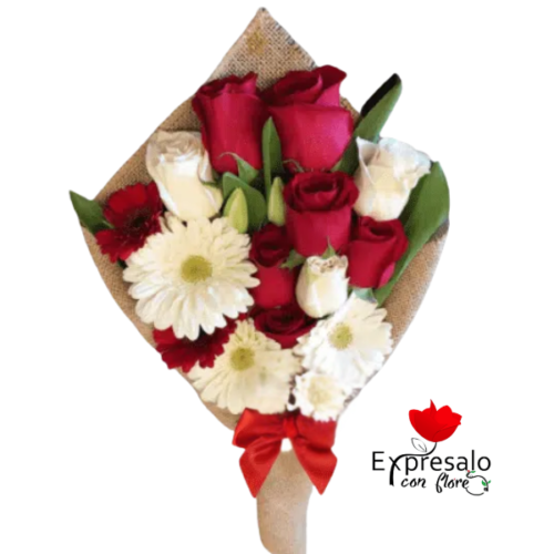 Rosas y Gerberas en Arpillera