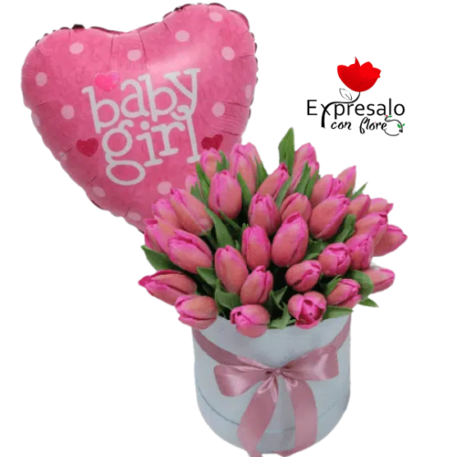 Box Con Tulipanes y Globo