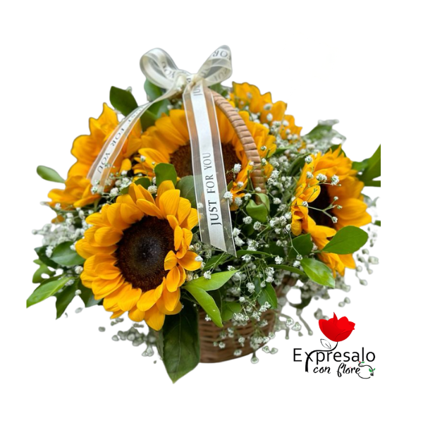 Canasto con 5 Girasoles