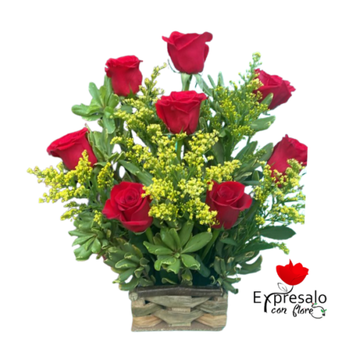 Canasta en Rosas Rojas