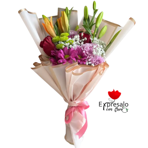 Lirios y Flores Primaverales en Ramo