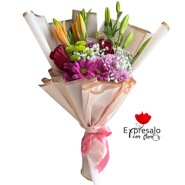 Lirios y Flores Primaverales en Ramo