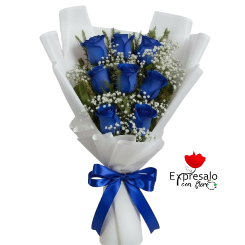 8 Rosas Azules en Ramo