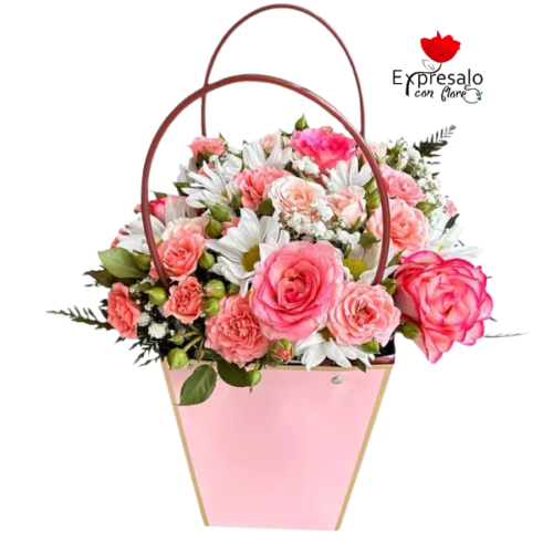 Cartera con Rosas y Claveles Rosados