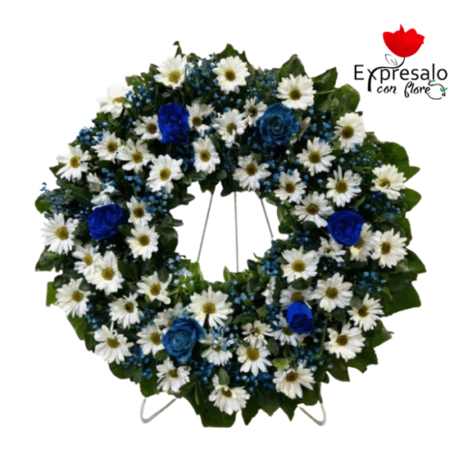 Corona de Condolencia con Rosas Azules