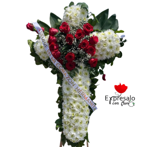 Cruz Funebre con Cinta Personalizada