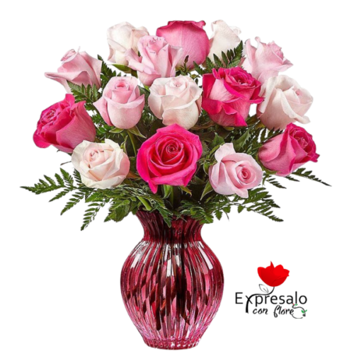 Florero con Rosas Rosadas
