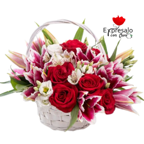 Fino Canasto de Lirios y Rosas